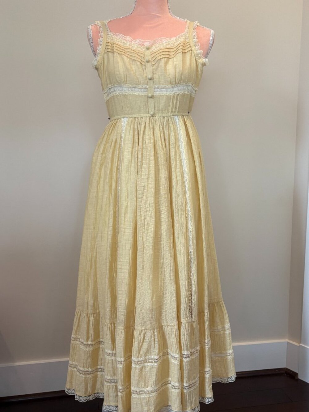 LaceMade Yellow Lace Cottagecore Dress XS Romantic Prairie
